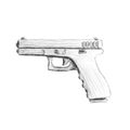 9mm semi-automatic hand drawn pistol. Modern firearm vector illustration.