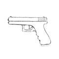 9mm semi-automatic hand drawn pistol. Modern firearm vector illustration.