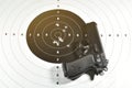 9 mm. semi automatic handgun and shooting target Royalty Free Stock Photo