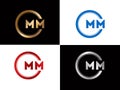 MM square shape Letter logo Design in silver gold color