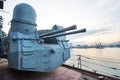 100 mm universal cannons SM-5-1S in cruiser Mikhail Kutuzov Royalty Free Stock Photo