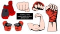 MMA or boxing red gloves hand design element set