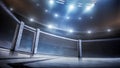 MMA cage. Side scene view under lights. Fighting Championship. Fight night. MMA octagon. 3D rendering