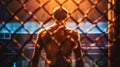 MMA fighter in the cage back view. Generative AI.