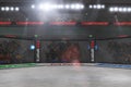 Mma fighting stage side view under lights