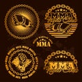 MMA mixed martial arts emblem badges - vector set