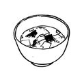 Mmiso soup. Sketch. Hand drawn vector illustration