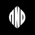 MND circle letter logo design with circle and ellipse shape. MND ellipse letters with typographic style. The three initials form a Royalty Free Stock Photo
