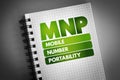 MNP - Mobile Number Portability acronym on notepad, technology concept background
