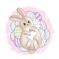 Cartoon cute Easter day, Sweet eggs and rabbit vector.