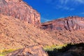 Moab Panorama views of Colorado River Highway UT 128  in Utah around  Hal and Jackass canyon and Red Cliffs Lodge on a Sunny morni Royalty Free Stock Photo