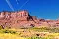 Moab Panorama views of Colorado River Highway UT 128  in Utah around  Hal and Jackass canyon and Red Cliffs Lodge on a Sunny morni Royalty Free Stock Photo