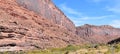 Moab Panorama views of Colorado River Highway UT 128  in Utah around  Hal and Jackass canyon and Red Cliffs Lodge on a Sunny morni Royalty Free Stock Photo