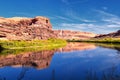 Moab Panorama views of Colorado River Highway UT 128  in Utah around  Hal and Jackass canyon and Red Cliffs Lodge on a Sunny morni Royalty Free Stock Photo