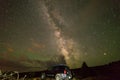 An SUV under the bright Milky Way galaxy stars, Moab Utah