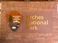 Moab, Utah, Usa - May 2017: Arches National Park entrance sign Royalty Free Stock Photo