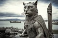 Moahi easter island Statue Cat famous sculpture illustration generative ai