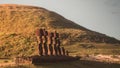 Moai of Ahu Nau Nau on the beach of Anakena on Easter Island. Rapa Nui Royalty Free Stock Photo
