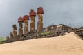 Moai on the Ahu Nau Nau ceremonial platform at Anakena beach on