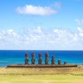 Moai at Anakena beach, Easter island, Chile. Royalty Free Stock Photo