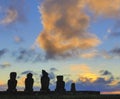 Moai on Easter Island at Ahu Akivi at Sunset Royalty Free Stock Photo