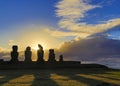 Moai on Easter Island at Ahu Akivi at Sunset Royalty Free Stock Photo