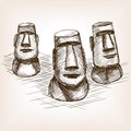 Moai easter island hand drawn sketch style vector