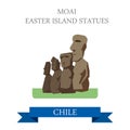 Moai Easter Island Statues in Chile vector flat attraction