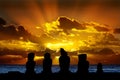 Moai in Easter Island at sunset Royalty Free Stock Photo