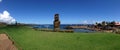 Moai in Hanga Roa Panorama Royalty Free Stock Photo