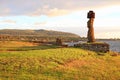 Moai with Pukao Hat of Ahu Ko Te Riku Ceremonial Platform, with Group of Moai of Ahu Tahai in the Backdrop, Easter Island