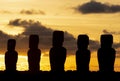 Moai silhouette at sunrise in Ahu Tongariki at Easter Island, Rapa Nui Royalty Free Stock Photo