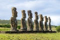 Moai statues at Ahu Akivi, Easter Island, showcasing craftsmanship Royalty Free Stock Photo