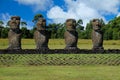Moai statues in Ahu Akivi site, Easter Island, Chile Royalty Free Stock Photo