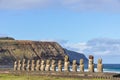 The 15 moai statues in Ahu Tongariki, Easter Island, Chile