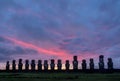 Moai statues - Ahu Tongariki is the largest ahu on Easter Island at sunrise, Chile Royalty Free Stock Photo