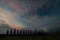 Moai Statues of Ahu Tongariki at Sunrise on Easter Island Royalty Free Stock Photo