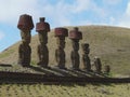 Moai statues on Anakena Beach, Easter Island, Chile Royalty Free Stock Photo