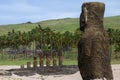 Moai statues overlook greenery and beach at Anakena, Easter Island Royalty Free Stock Photo