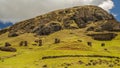 Moai statues in the Rano Raraku Volcano in Easter Island, Rapa Nui National Park, Royalty Free Stock Photo