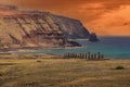 Moai statues in the Rano Raraku Volcano in Easter Island, Rapa Nui National Park Royalty Free Stock Photo