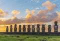 Moai Statues Sunrise, Ahu Tongariki, Easter Island Royalty Free Stock Photo