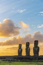 Moai Statues Sunrise, Easter Island Royalty Free Stock Photo