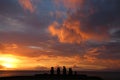 Moai at sunset, Easter Island, Rapa Nui, Polynesia, Chile, South America