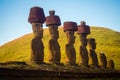 Moais of Ahu Nau Nau in Anakena beach in Easter Island, Chile Royalty Free Stock Photo