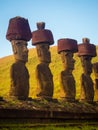 Moais of Ahu Nau Nau in Anakena beach in Easter Island, Chile Royalty Free Stock Photo