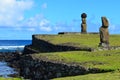 Moais at Ahu Tahai ceremonial complex near Hanga Roa, Rapa Nui Easter Island Royalty Free Stock Photo