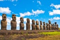Moais in Ahu Tongariki, Easter island, Chile Royalty Free Stock Photo