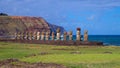 Moais on Ahu Tongariki, Easter Island, Chile Royalty Free Stock Photo