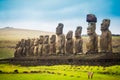 Moais at Ahu Tongariki in Easter island. The largest ahu in the Royalty Free Stock Photo